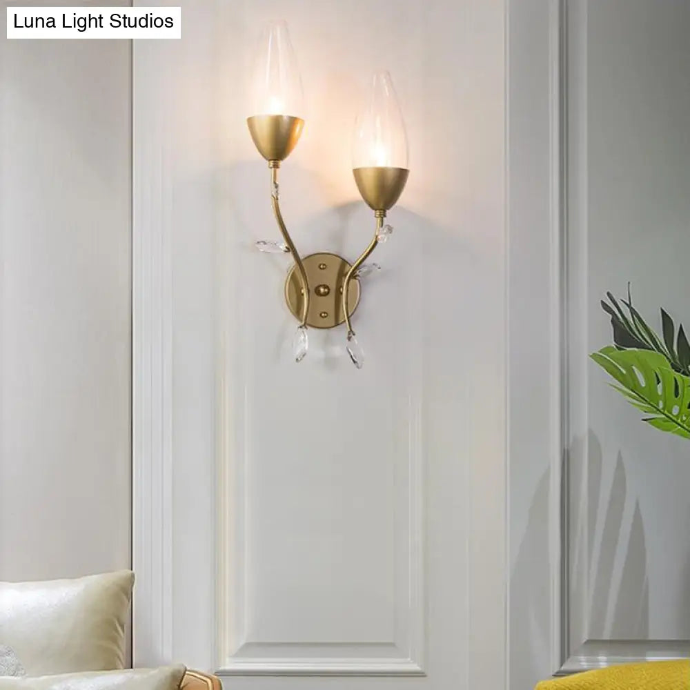 DecorBites™ Mini Wall Sconce Light with Crystal Leaf Design - Modern Metallic Gold Finish - Ideal for Bedroom Illumination