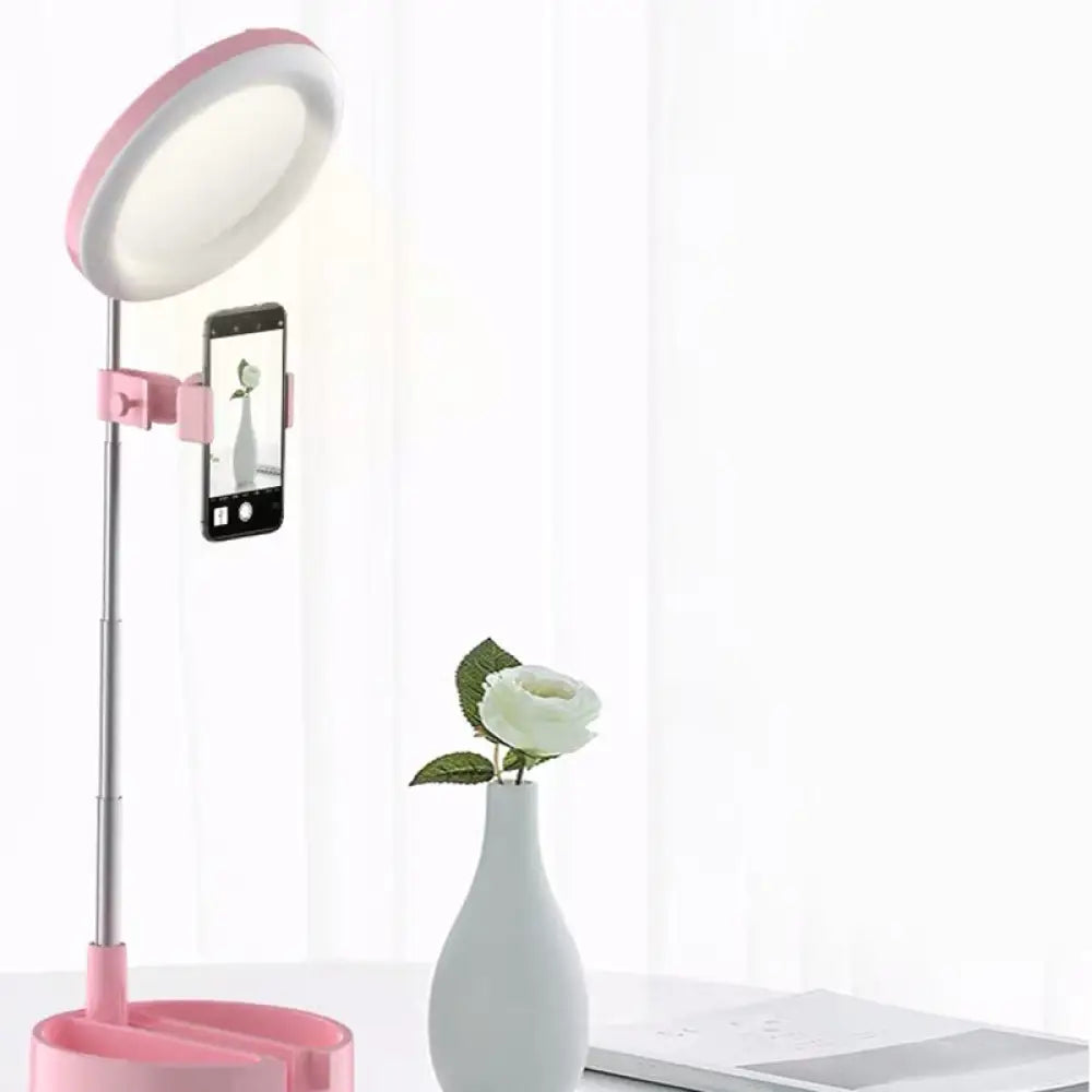 DecorBites™ Minimal LED Makeup Lighting Mobile Phone Holder with USB Fill Flush Lamp in Black/White/Pink