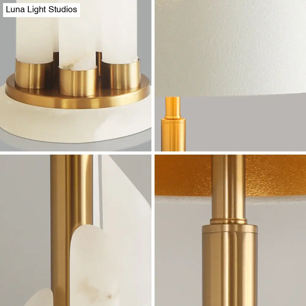 DecorBites™ Minimalist 1-Head Fabric Bedside Lamp with Mica Base in White - Drum Table Lighting