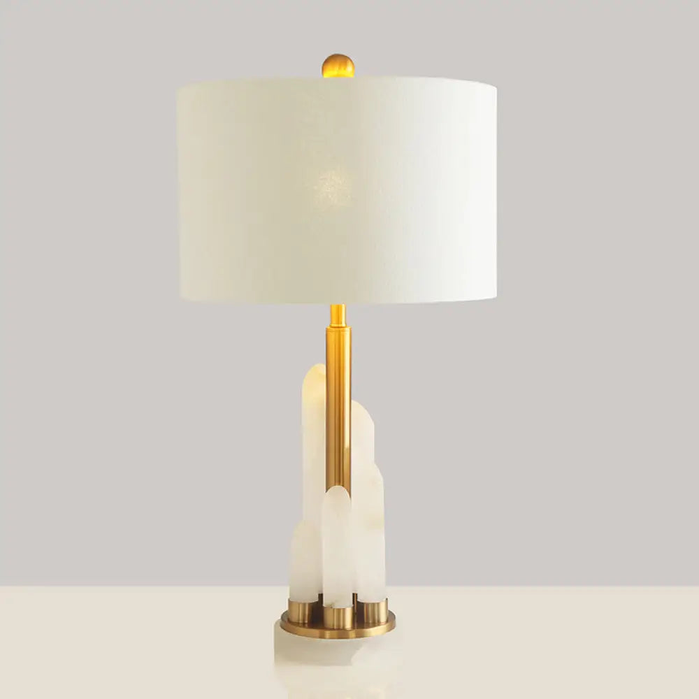 DecorBites™ Minimalist 1-Head Fabric Bedside Lamp with Mica Base in White - Drum Table Lighting