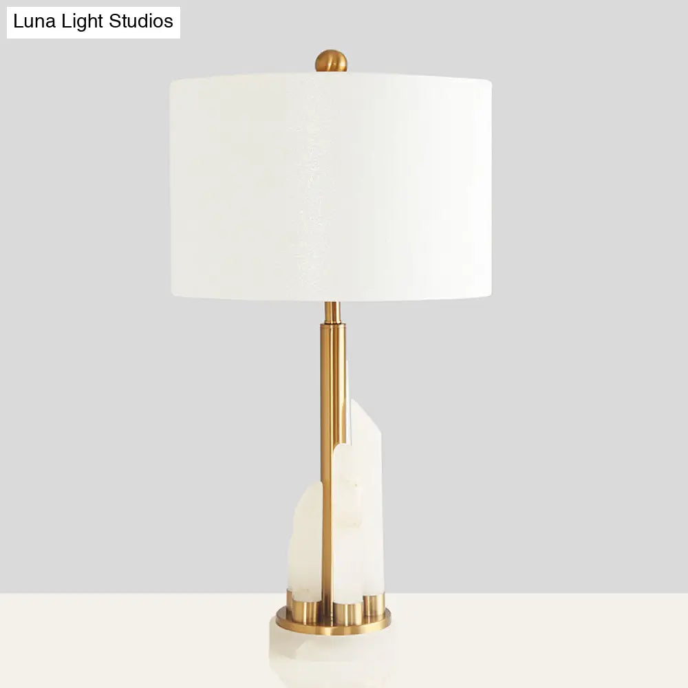 DecorBites™ Minimalist 1-Head Fabric Bedside Lamp with Mica Base in White - Drum Table Lighting