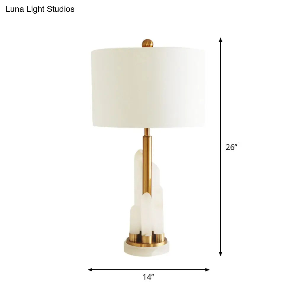 DecorBites™ Minimalist 1-Head Fabric Bedside Lamp with Mica Base in White - Drum Table Lighting