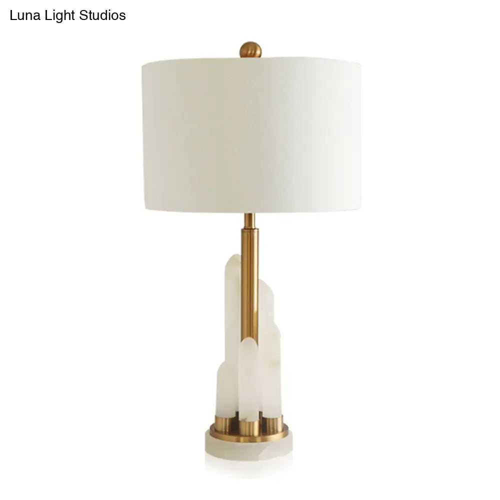 DecorBites™ Minimalist 1-Head Fabric Bedside Lamp with Mica Base in White - Drum Table Lighting