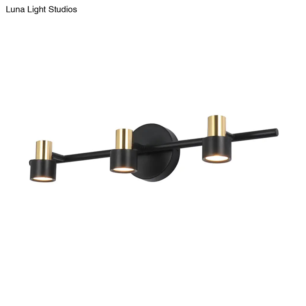 DecorBites™ Minimalist Black Cylinder Wall Light: 3-Head Metallic Vanity Lamp in Warm, White, and Natural Light