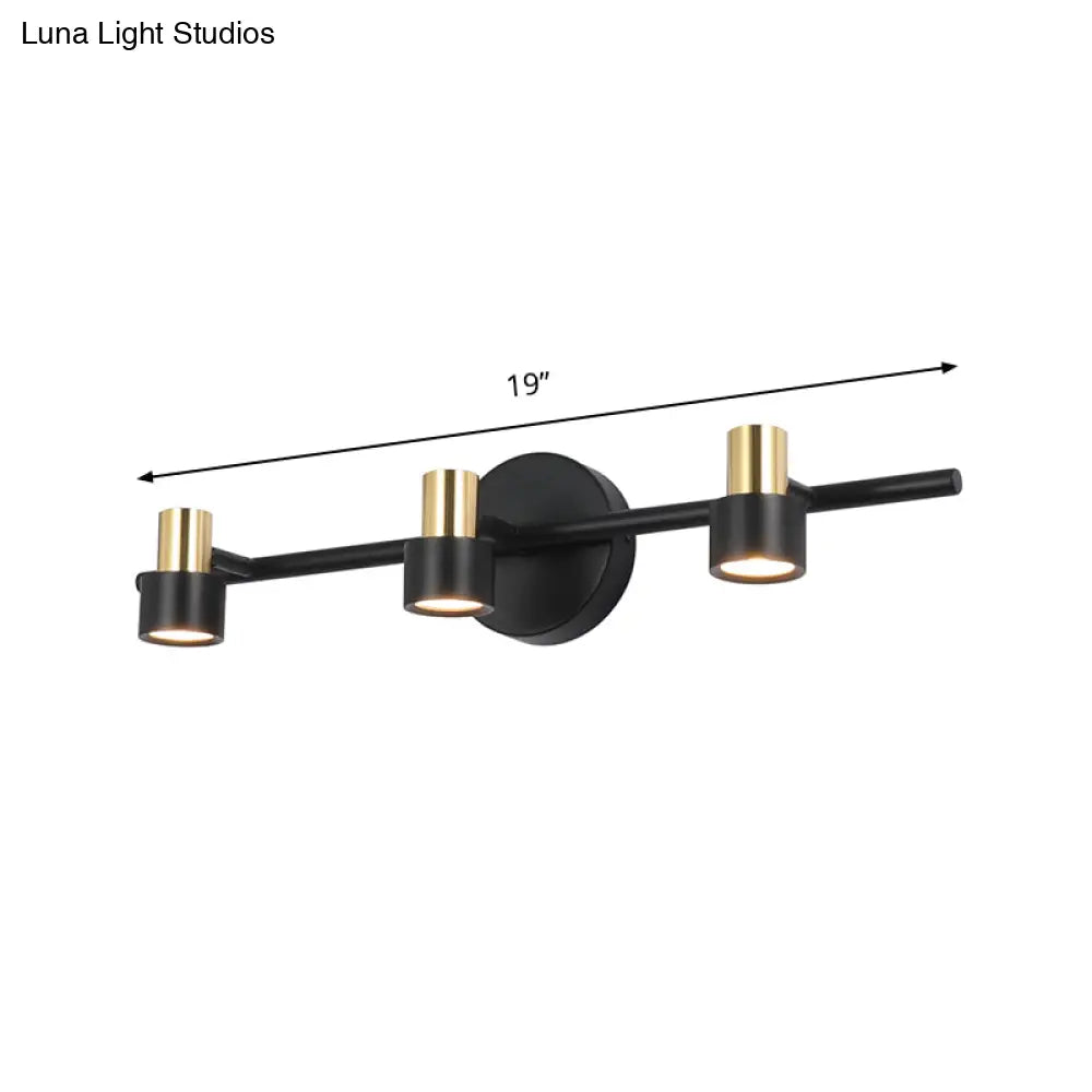 DecorBites™ Minimalist Black Cylinder Wall Light: 3-Head Metallic Vanity Lamp in Warm, White, and Natural Light