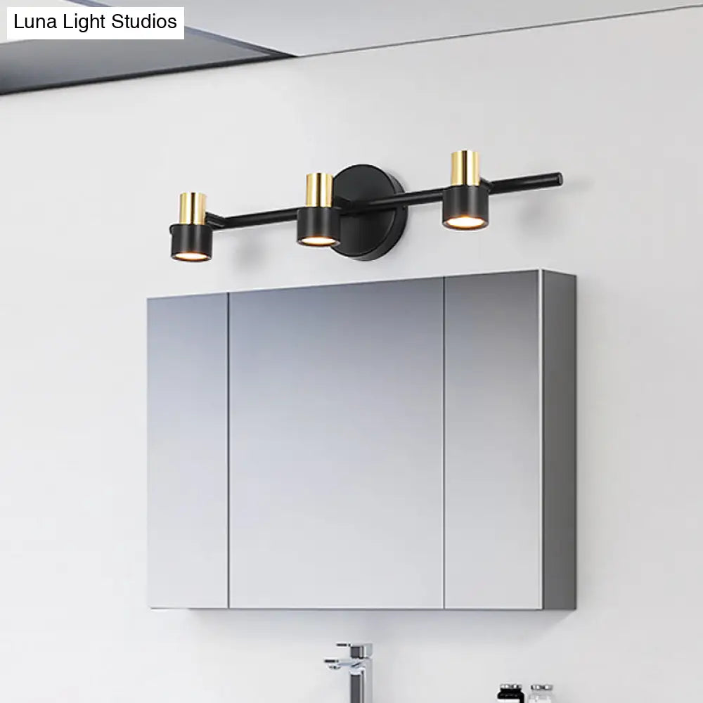 DecorBites™ Minimalist Black Cylinder Wall Light: 3-Head Metallic Vanity Lamp in Warm, White, and Natural Light