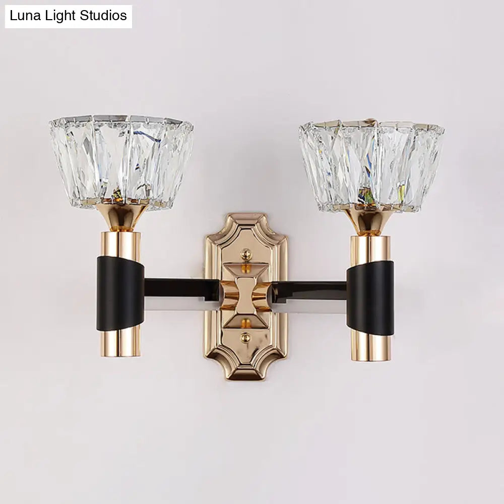 DecorBites™ Minimalist Black & Gold Crystal Block Wall Sconce – Half-Light Bowl Lamp