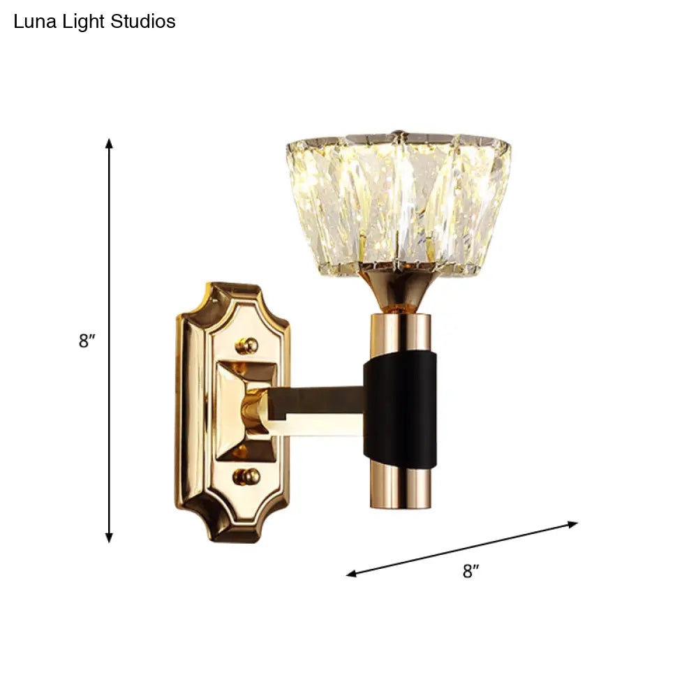 DecorBites™ Minimalist Black & Gold Crystal Block Wall Sconce – Half-Light Bowl Lamp