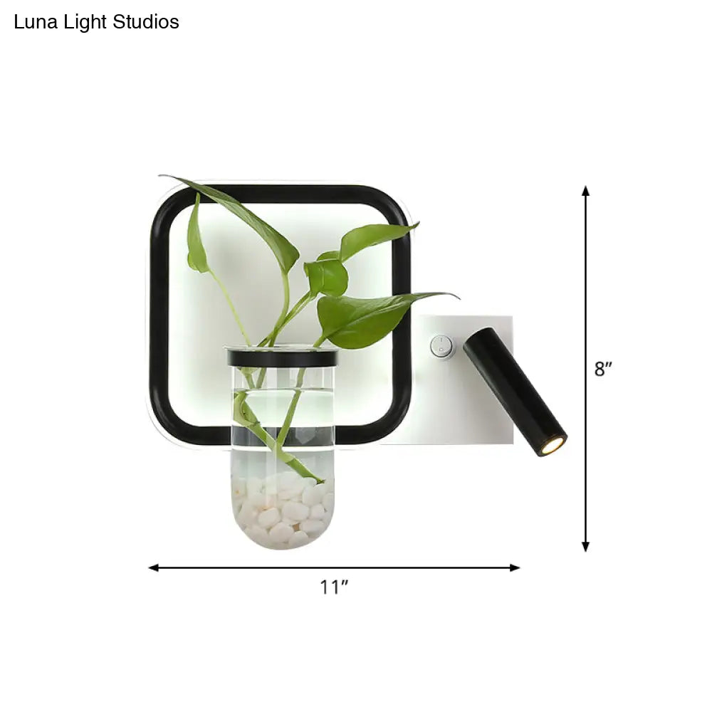 DecorBites™ Minimalist Black Plant Pot Wall Sconce with LED Bedside Wall Mount Light in Warm/White Light