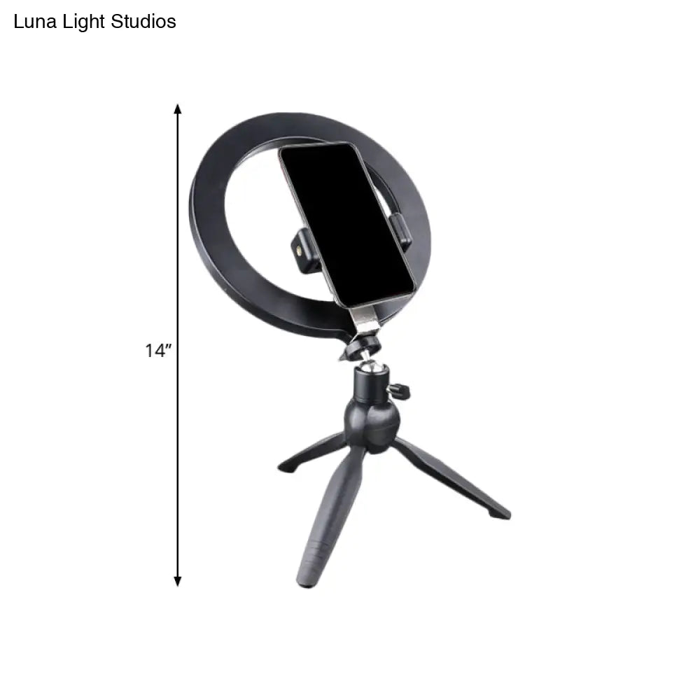 DecorBites™ Minimalist Black Tripod Phone Holder with LED Vanity Light and Fill-in Flash Lighting +