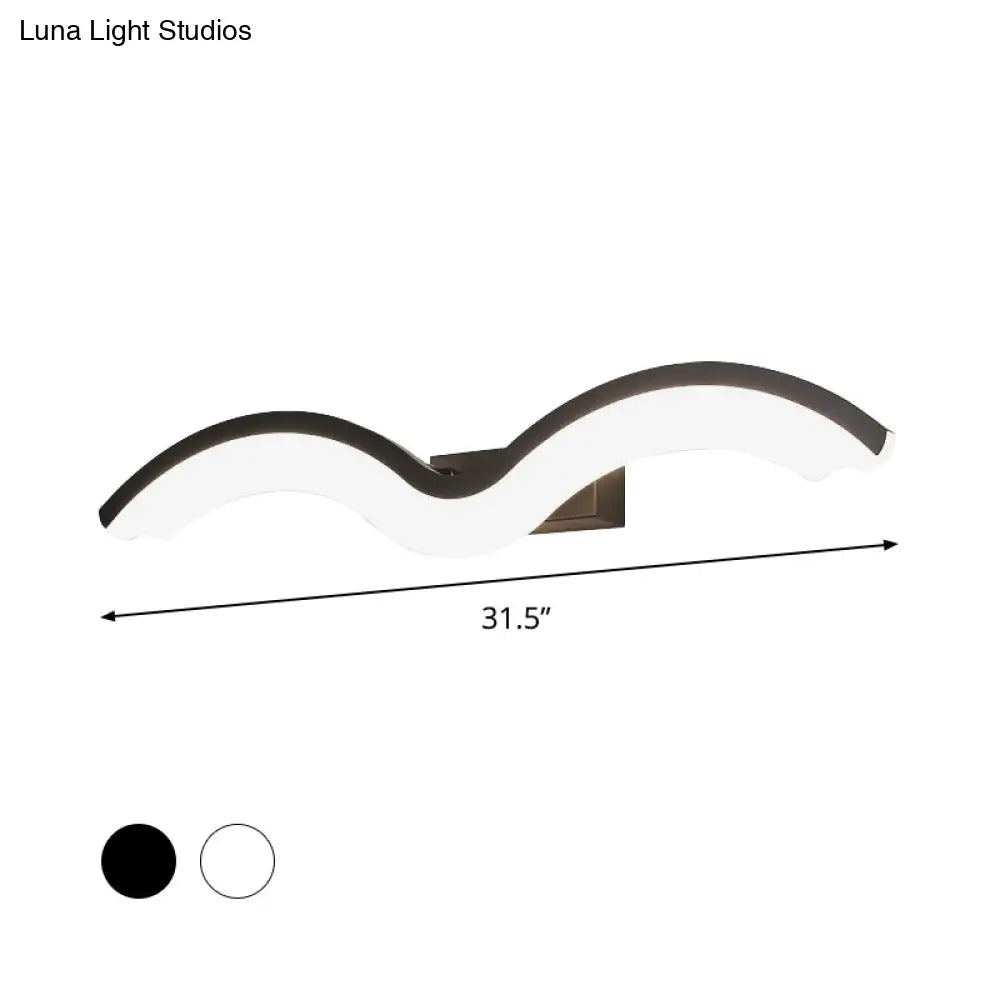 DecorBites™ Minimalist Black/White Wavelet LED Wall Sconce with Frosted Diffuser, Available in 16", 23.5", or 31.5" Lengths