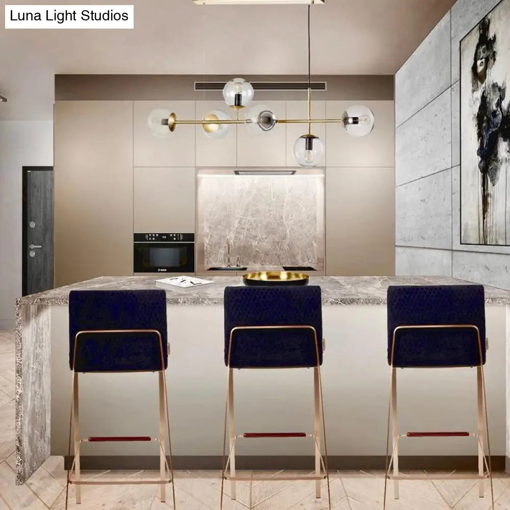 DecorBites™ Minimalist Brass Ball Island Lamp: 6-Bulb Suspension Light with Glass Shade - Perfect for Restaurants