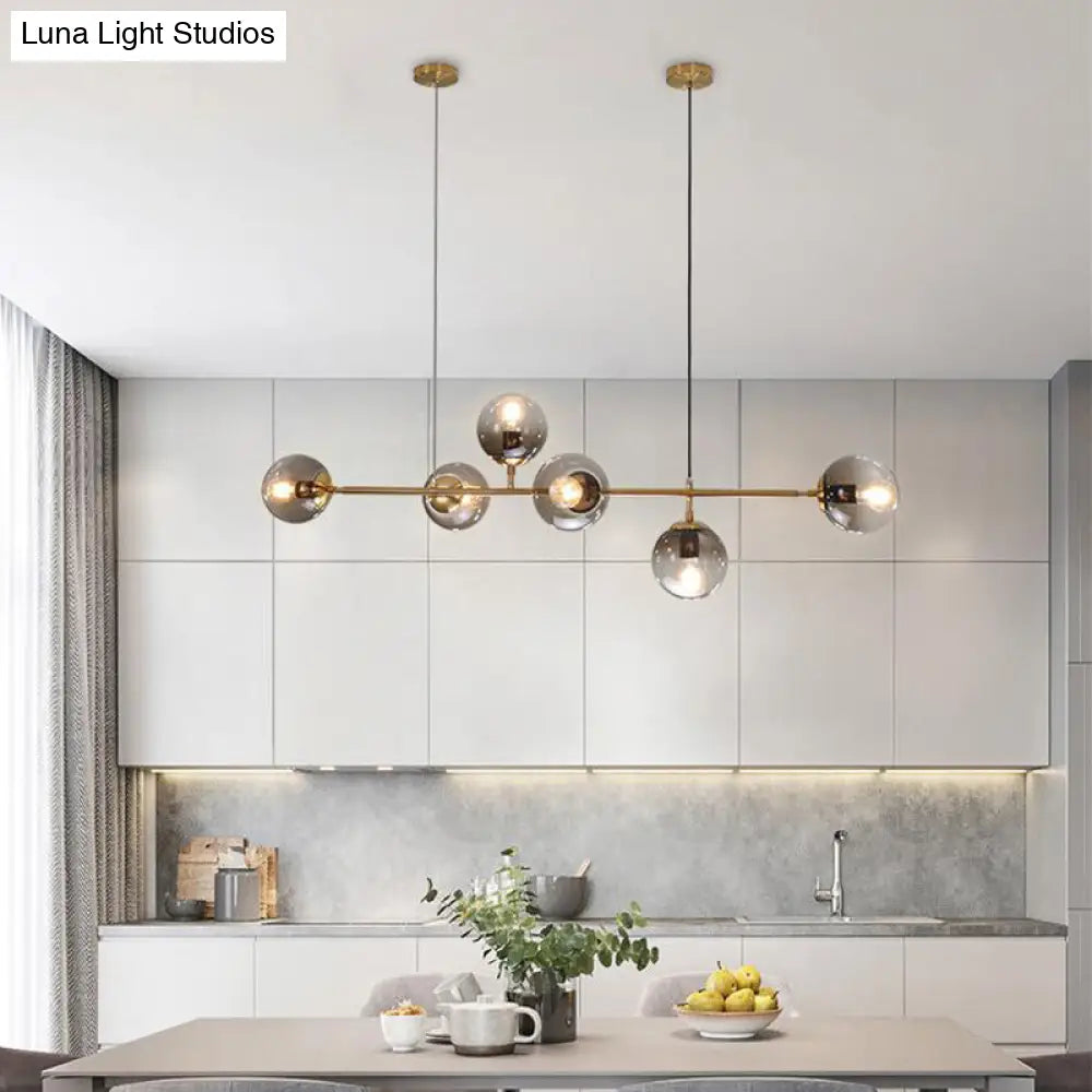 DecorBites™ Minimalist Brass Ball Island Lamp: 6-Bulb Suspension Light with Glass Shade - Perfect for Restaurants