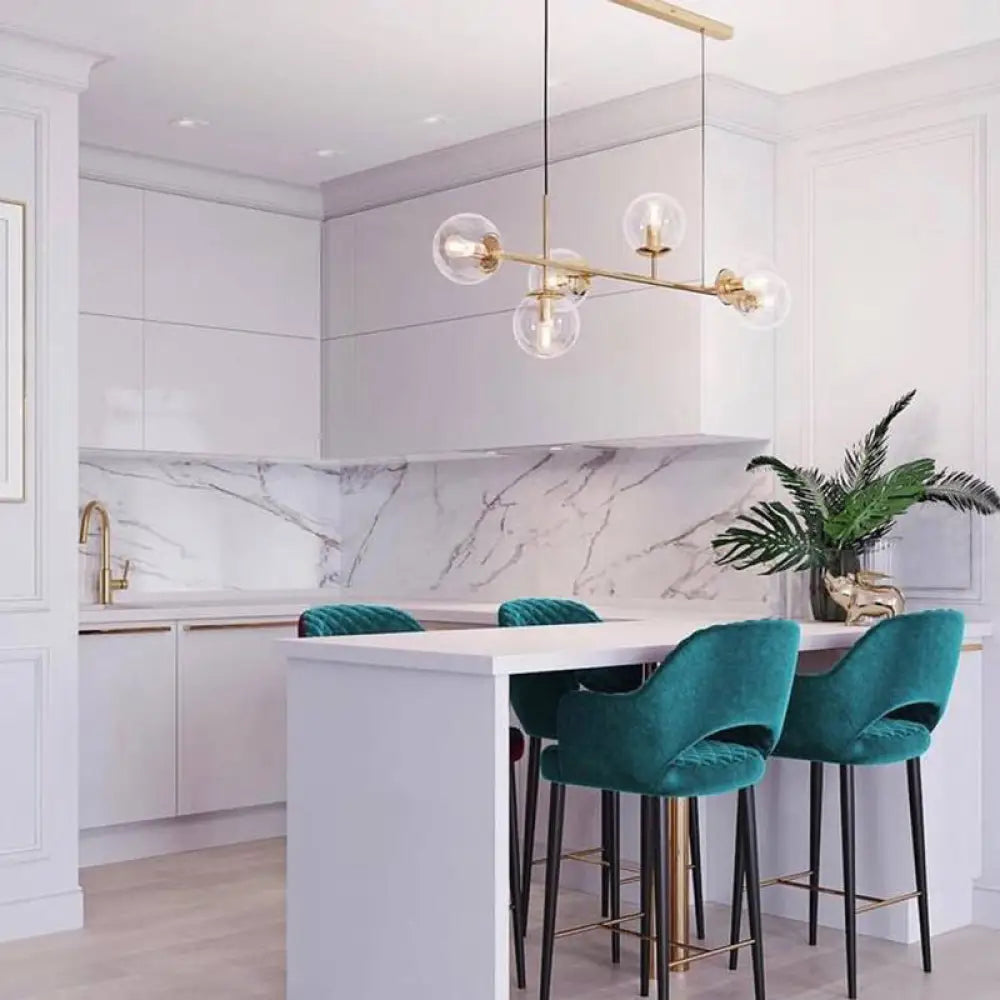 DecorBites™ Minimalist Brass Ball Island Lamp: 6-Bulb Suspension Light with Glass Shade - Perfect for Restaurants