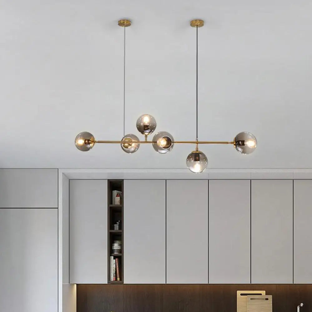 DecorBites™ Minimalist Brass Ball Island Lamp: 6-Bulb Suspension Light with Glass Shade - Perfect for Restaurants