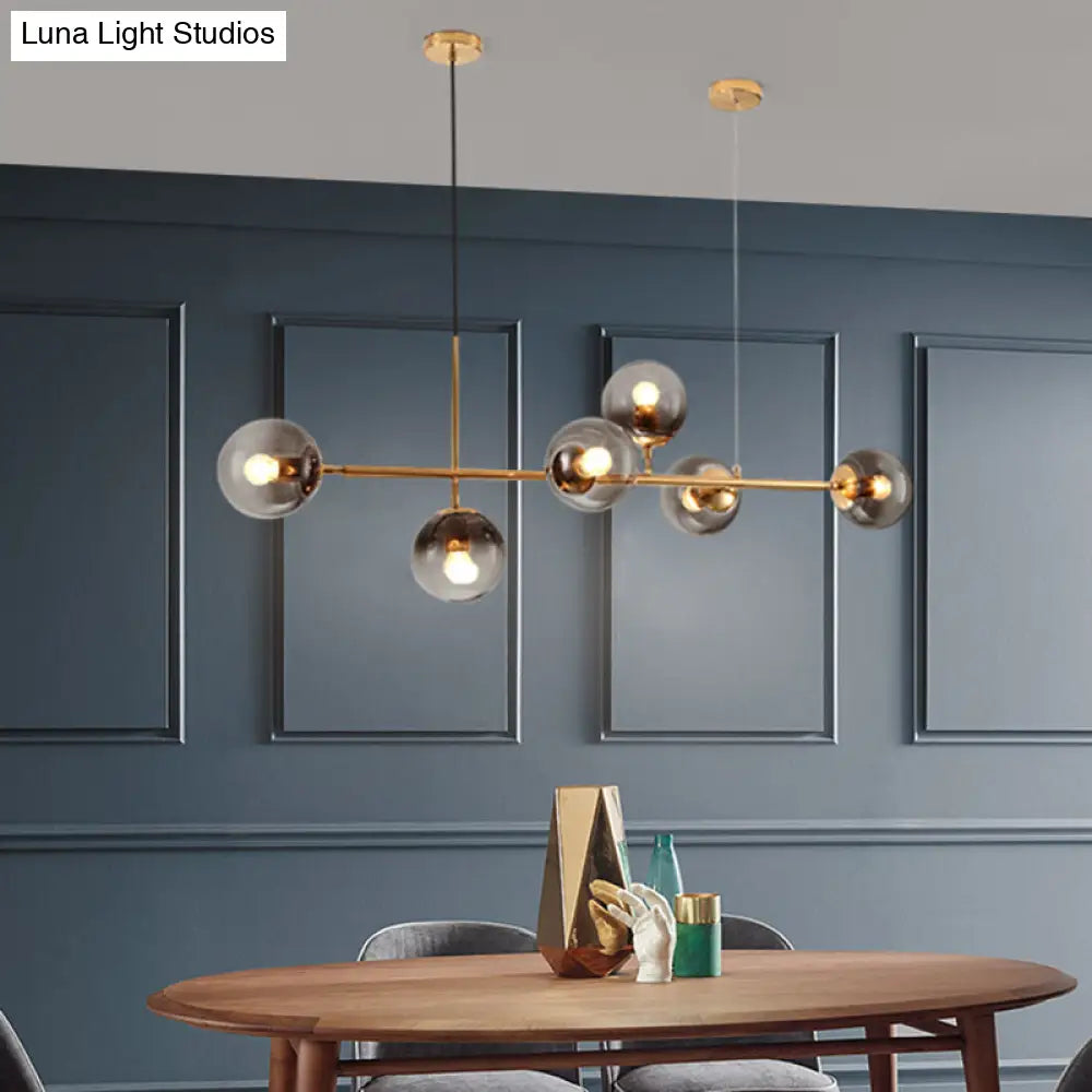 DecorBites™ Minimalist Brass Chandelier Lighting with Smoke Gray Glass Shade - 1 Light Dining Room Island Lamp