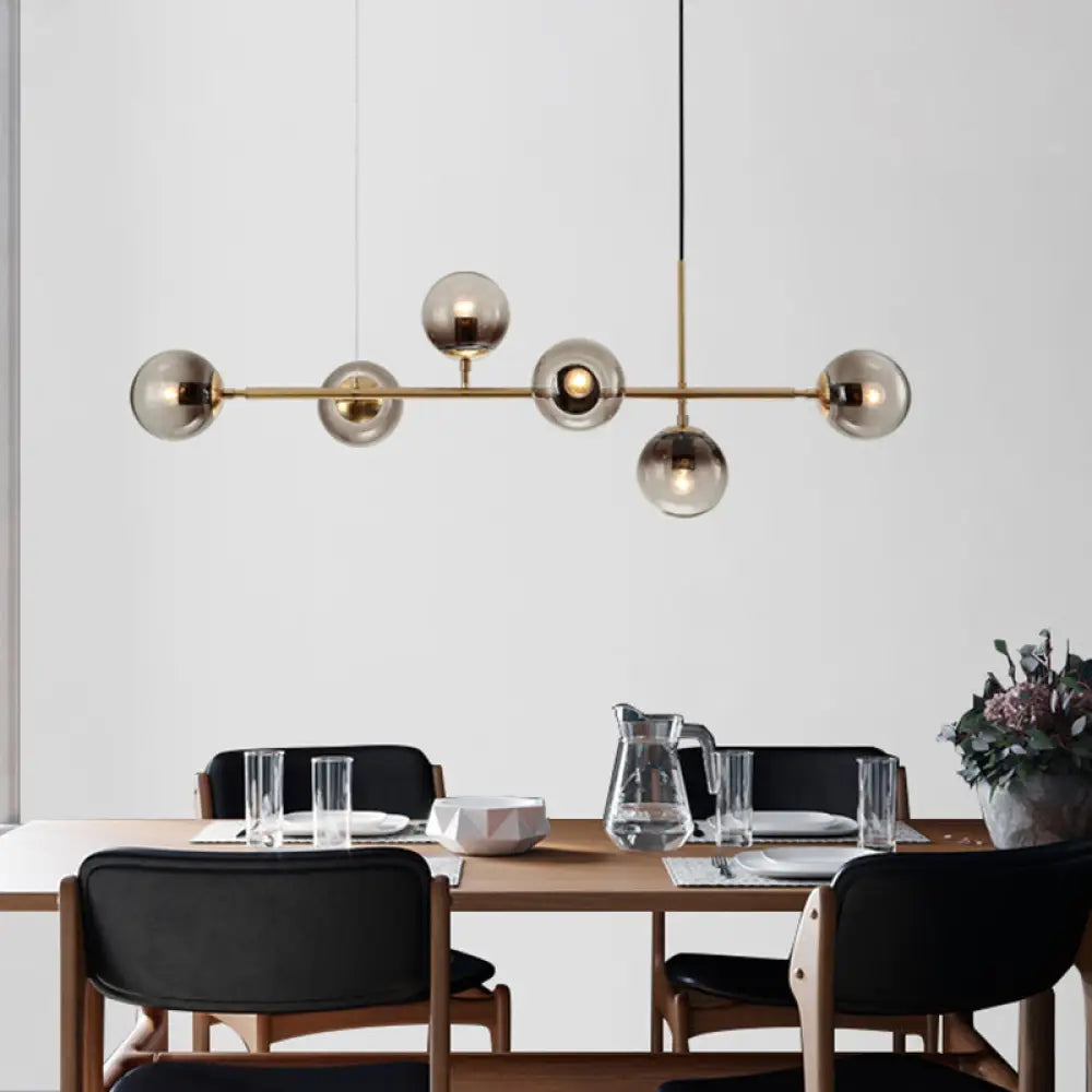 DecorBites™ Minimalist Brass Chandelier Lighting with Smoke Gray Glass Shade - 1 Light Dining Room Island Lamp