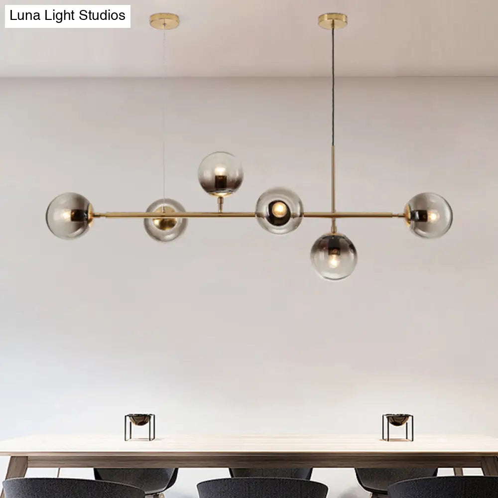 DecorBites™ Minimalist Brass Chandelier Lighting with Smoke Gray Glass Shade - 1 Light Dining Room Island Lamp