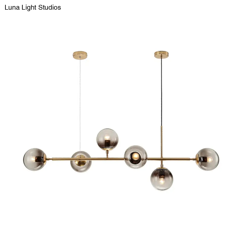 DecorBites™ Minimalist Brass Chandelier Lighting with Smoke Gray Glass Shade - 1 Light Dining Room Island Lamp