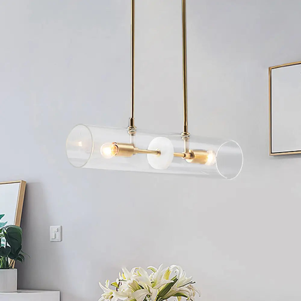 DecorBites™ Minimalist Brass Finish Island Pendant with Clear Glass Tubes - Suspended Lighting Fixture