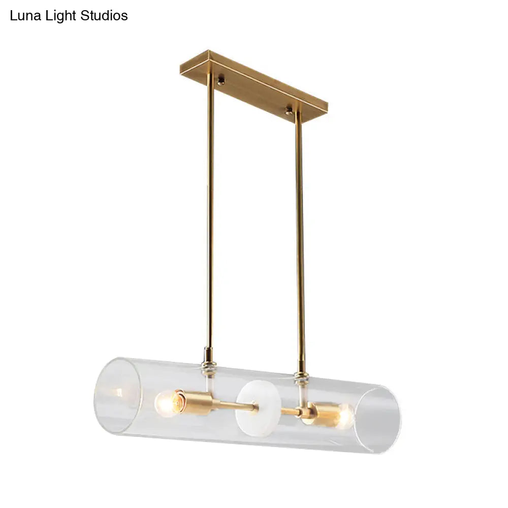 DecorBites™ Minimalist Brass Finish Island Pendant with Clear Glass Tubes - Suspended Lighting Fixture