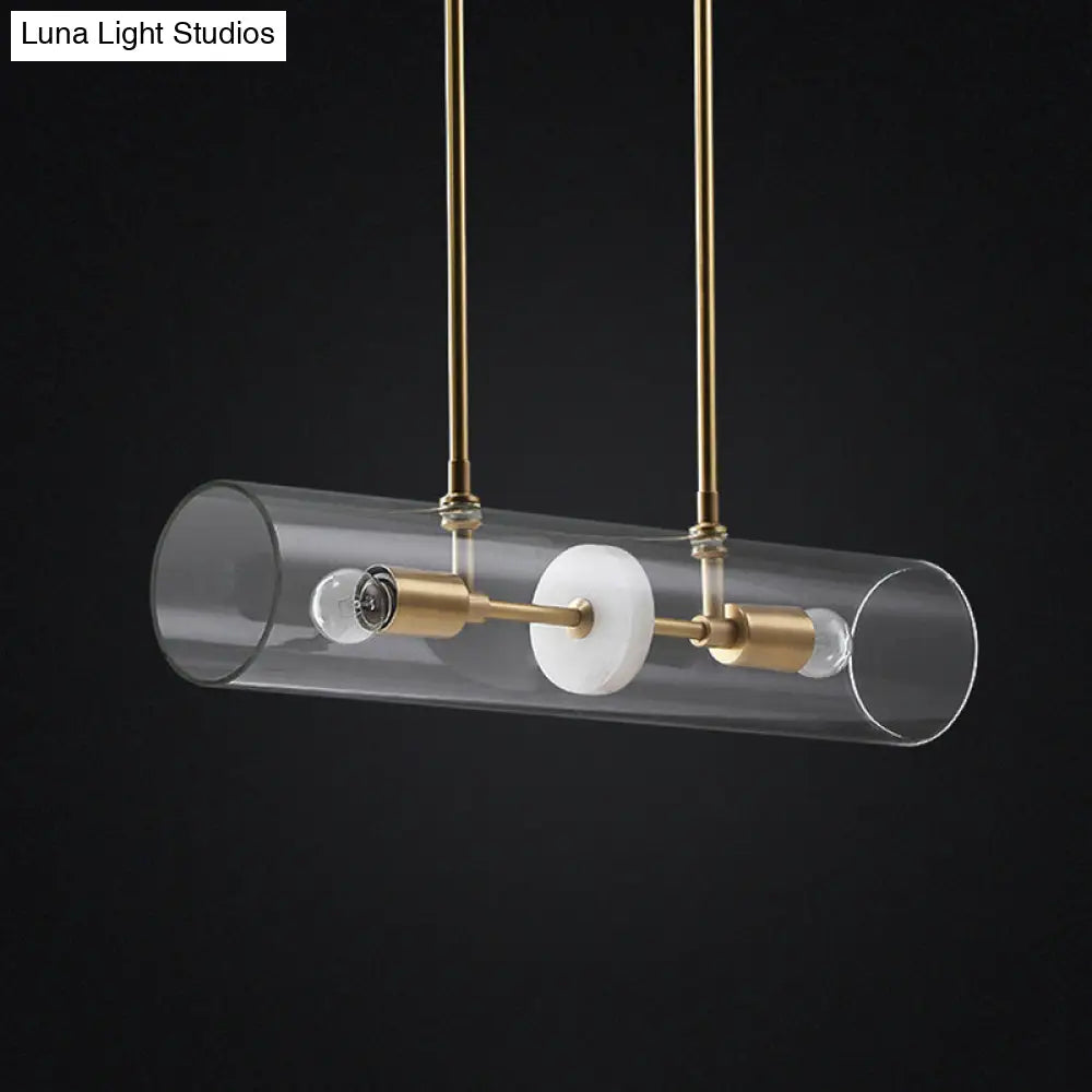 DecorBites™ Minimalist Brass Finish Island Pendant with Clear Glass Tubes - Suspended Lighting Fixture