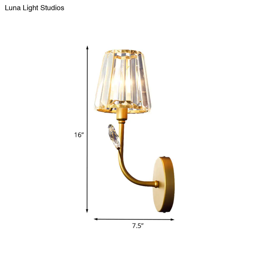 DecorBites™ Minimalist Brass Finish Tapered Wall Sconce with Crystal accents