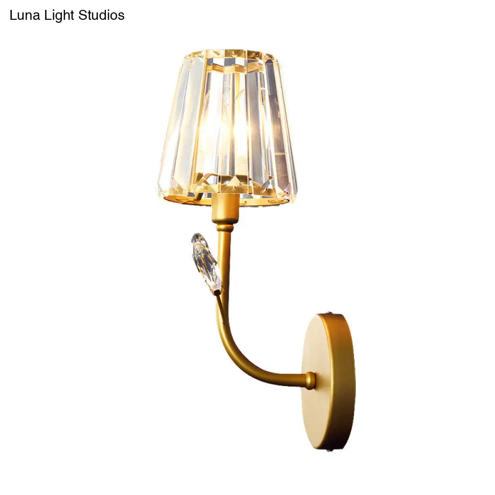 DecorBites™ Minimalist Brass Finish Tapered Wall Sconce with Crystal accents