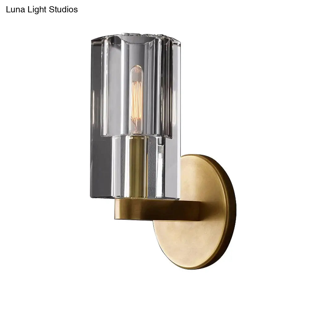 DecorBites™ Minimalist Brass Sconce with Clear Triangle Glass Shade for Living Room Wall