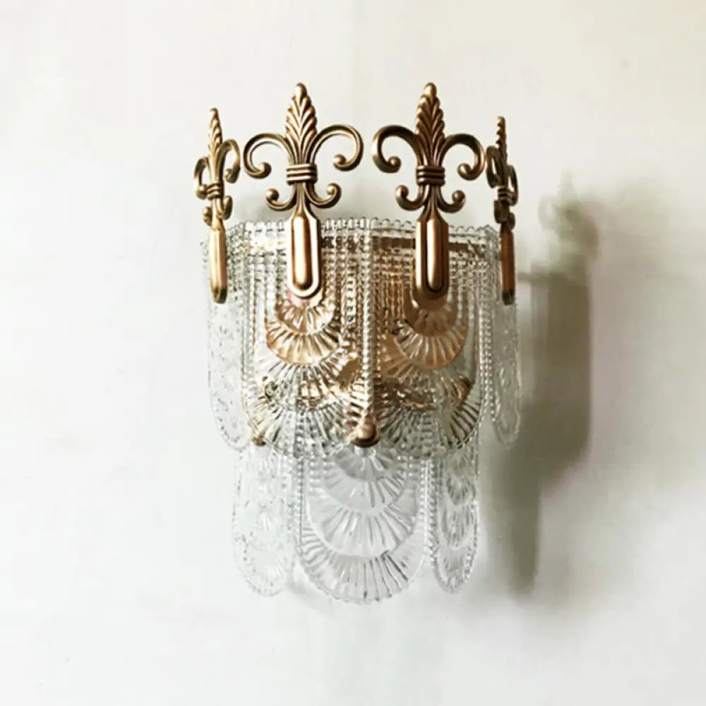 DecorBites™ Minimalist Brass Wall Light: Tiered Scalloped Crystal Fixture with 3 Bulbs