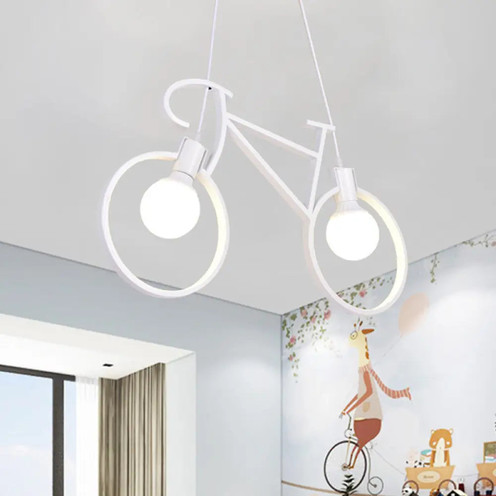 DecorBites™ Minimalist City Bike Pendant Light for Kids Room - 2-Light Iron Suspension with Open Bulb Design