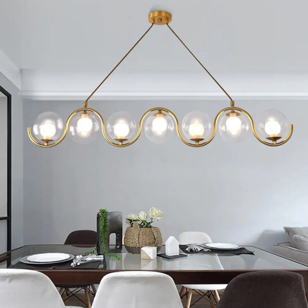 DecorBites™ Minimalist Clear Glass Island Lighting - Orb Shaped - 3/5/7 Lights - Hanging Light Fixture in Brass