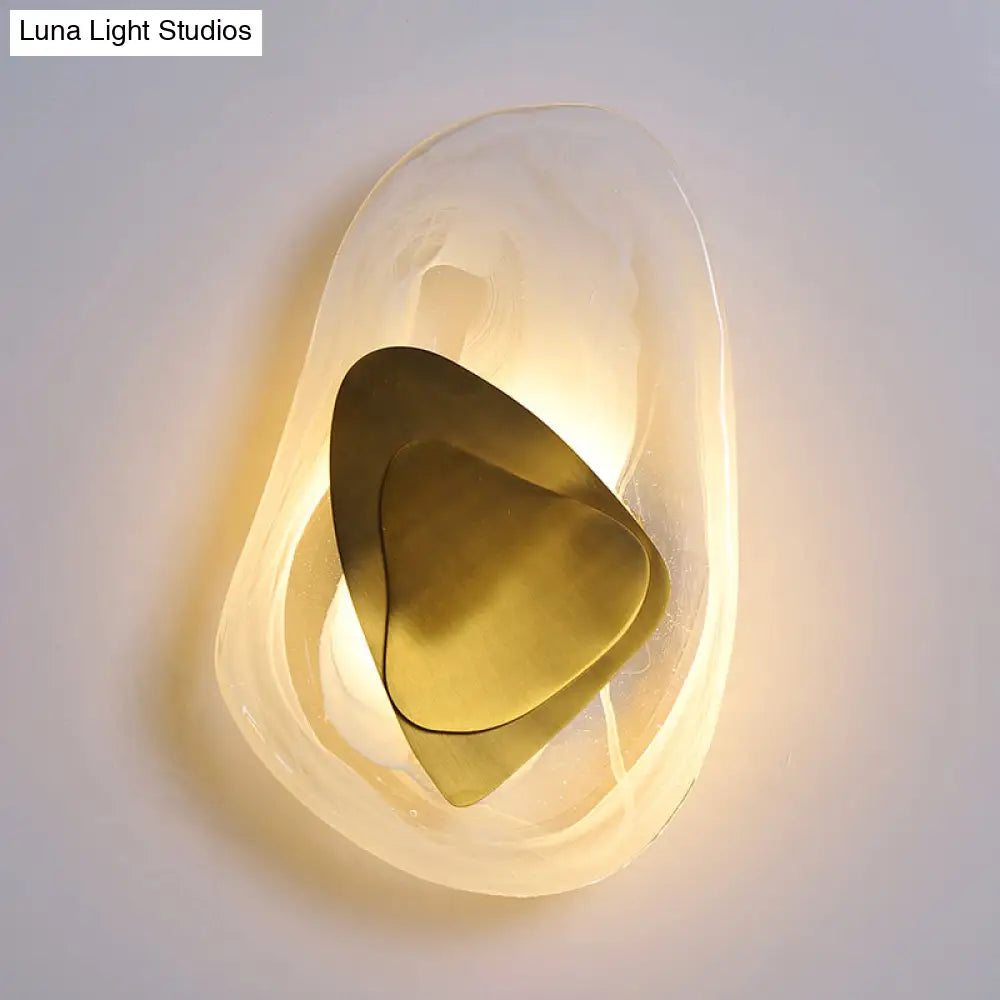 DecorBites™ Minimalist Clear Glass Rock Wall Sconce: Black/Gold LED Flush Mount for Dining Room