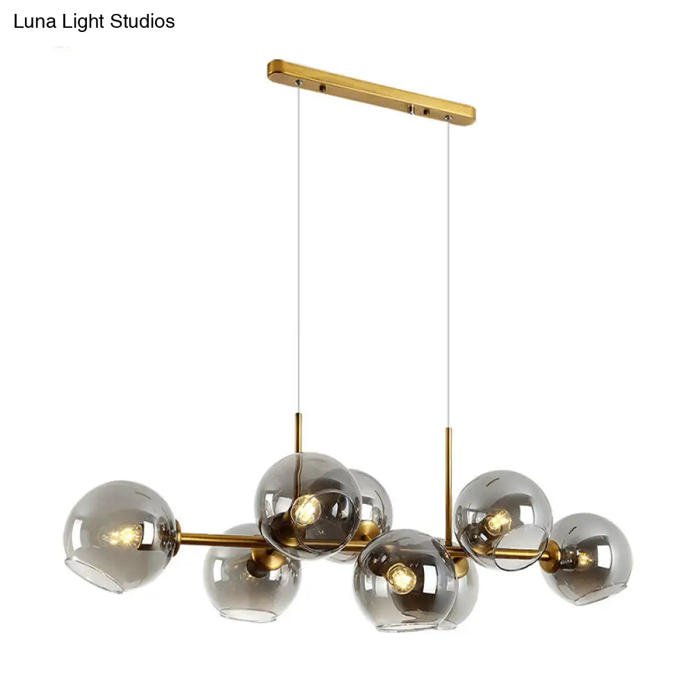 DecorBites™ Minimalist Clear/Smoke Grey Glass Globe Island Chandelier - 8 Lights Black/Gold Dining Room Lighting