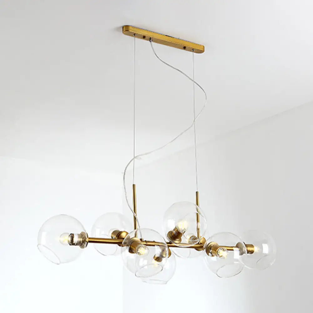DecorBites™ Minimalist Clear/Smoke Grey Glass Globe Island Chandelier - 8 Lights Black/Gold Dining Room Lighting