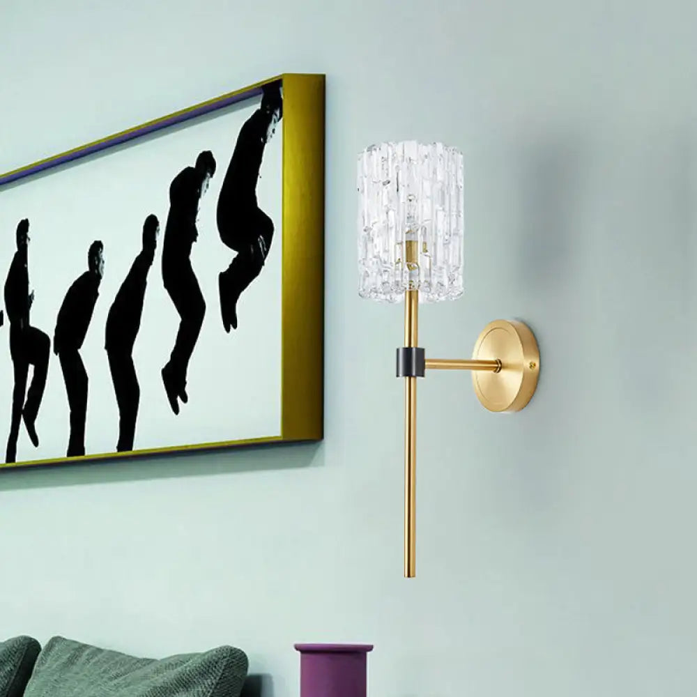 DecorBites™ Minimalist Crystal Cylindrical Wall Sconce - 1/2 Lights Brass Fixture for Living Room