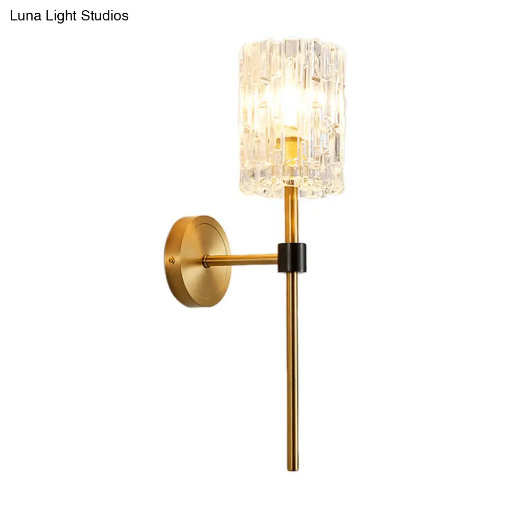 DecorBites™ Minimalist Crystal Cylindrical Wall Sconce - 1/2 Lights Brass Fixture for Living Room