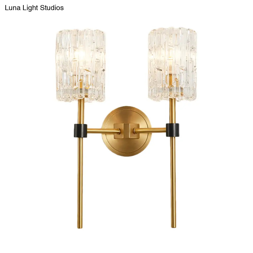DecorBites™ Minimalist Crystal Cylindrical Wall Sconce - 1/2 Lights Brass Fixture for Living Room