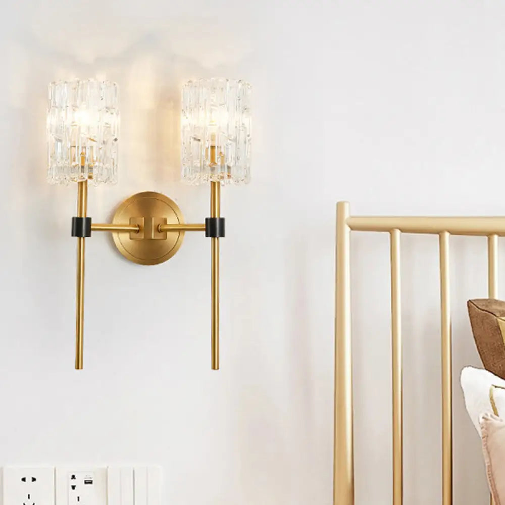 DecorBites™ Minimalist Crystal Cylindrical Wall Sconce - 1/2 Lights Brass Fixture for Living Room