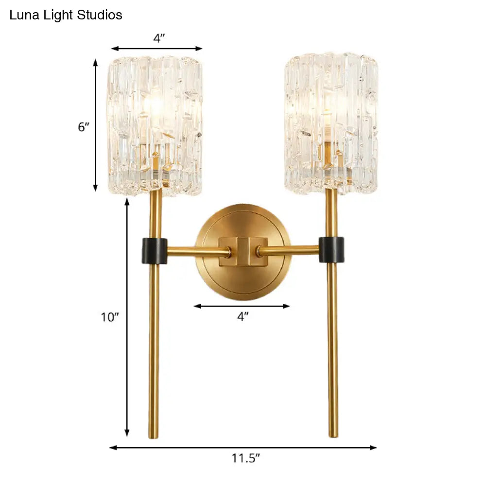 DecorBites™ Minimalist Crystal Cylindrical Wall Sconce - 1/2 Lights Brass Fixture for Living Room