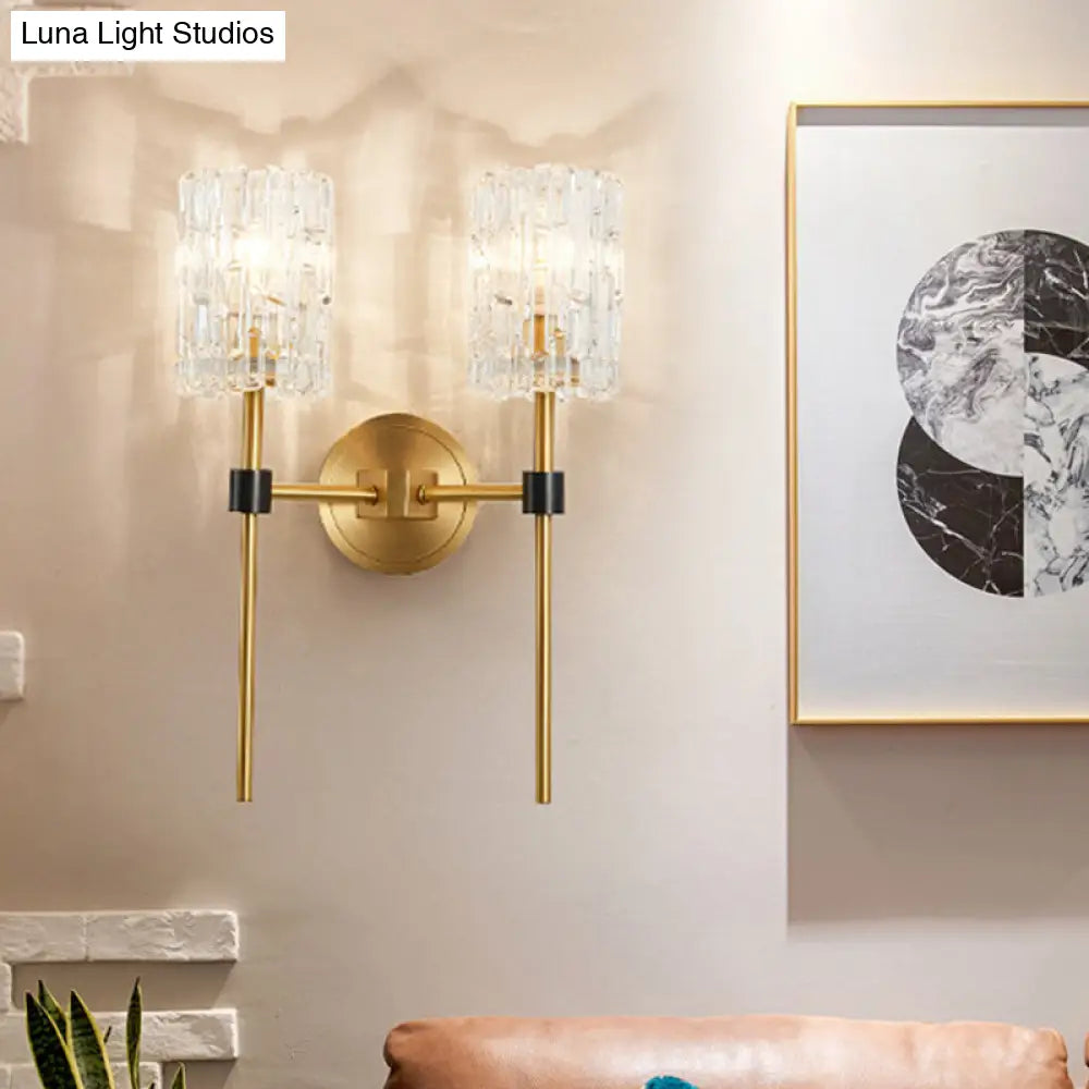 DecorBites™ Minimalist Crystal Cylindrical Wall Sconce - 1/2 Lights Brass Fixture for Living Room