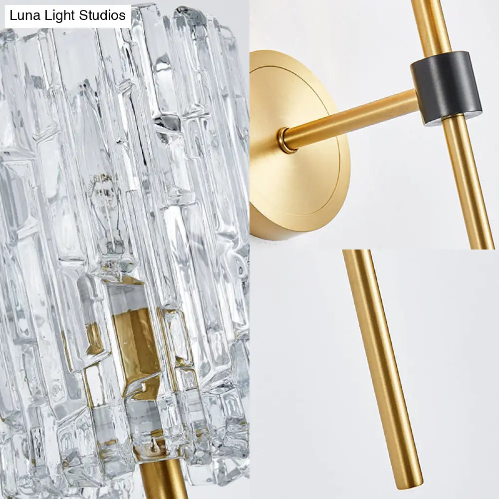 DecorBites™ Minimalist Crystal Cylindrical Wall Sconce - 1/2 Lights Brass Fixture for Living Room
