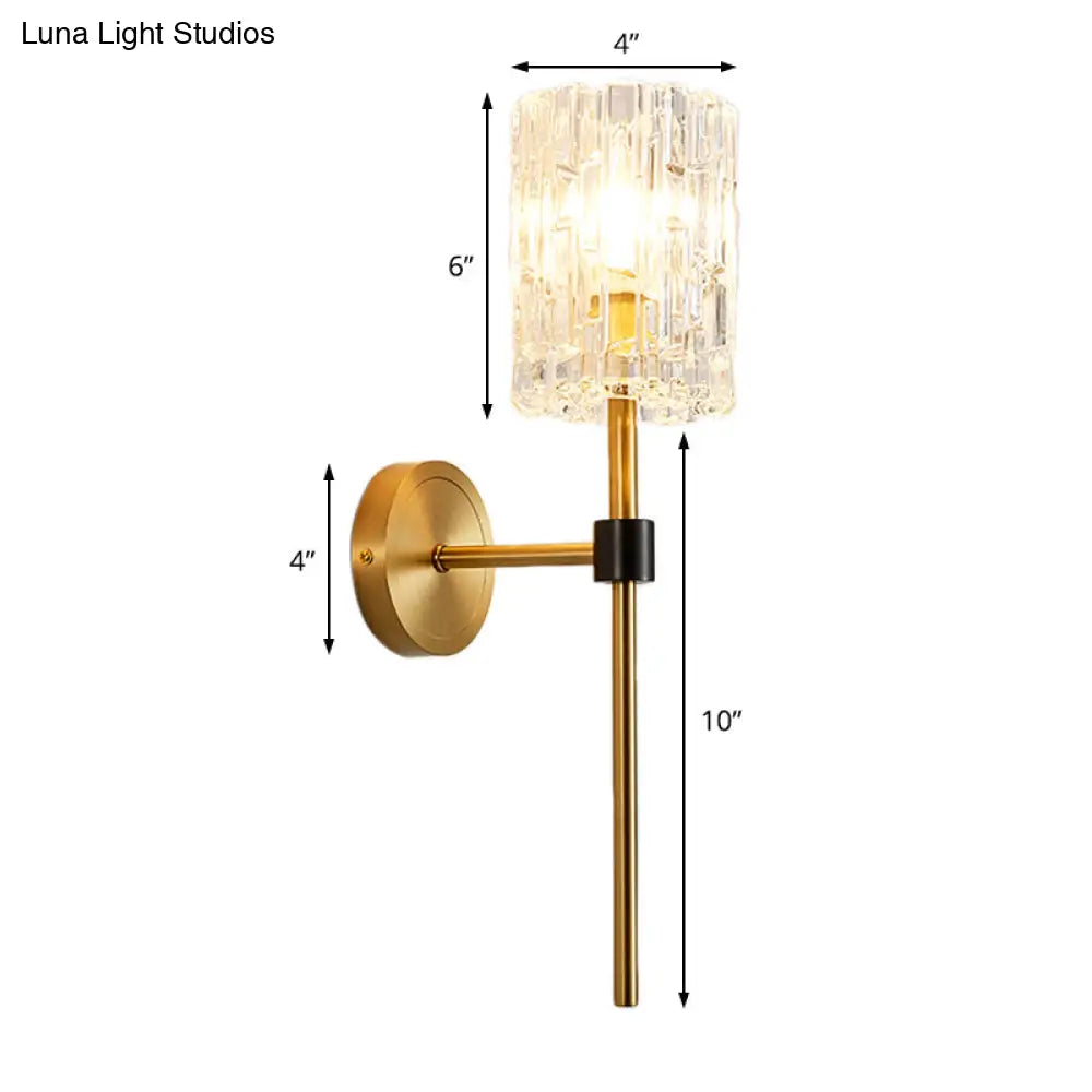 DecorBites™ Minimalist Crystal Cylindrical Wall Sconce - 1/2 Lights Brass Fixture for Living Room