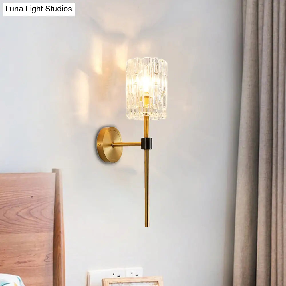 DecorBites™ Minimalist Crystal Cylindrical Wall Sconce - 1/2 Lights Brass Fixture for Living Room