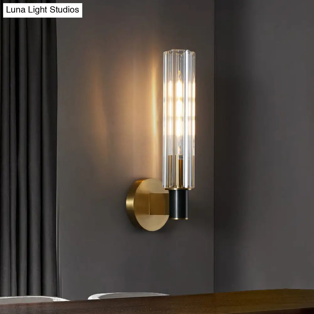 DecorBites™ Minimalist Crystal Prism Tubular Wall Light Sconce - Brass Finish for Bedroom