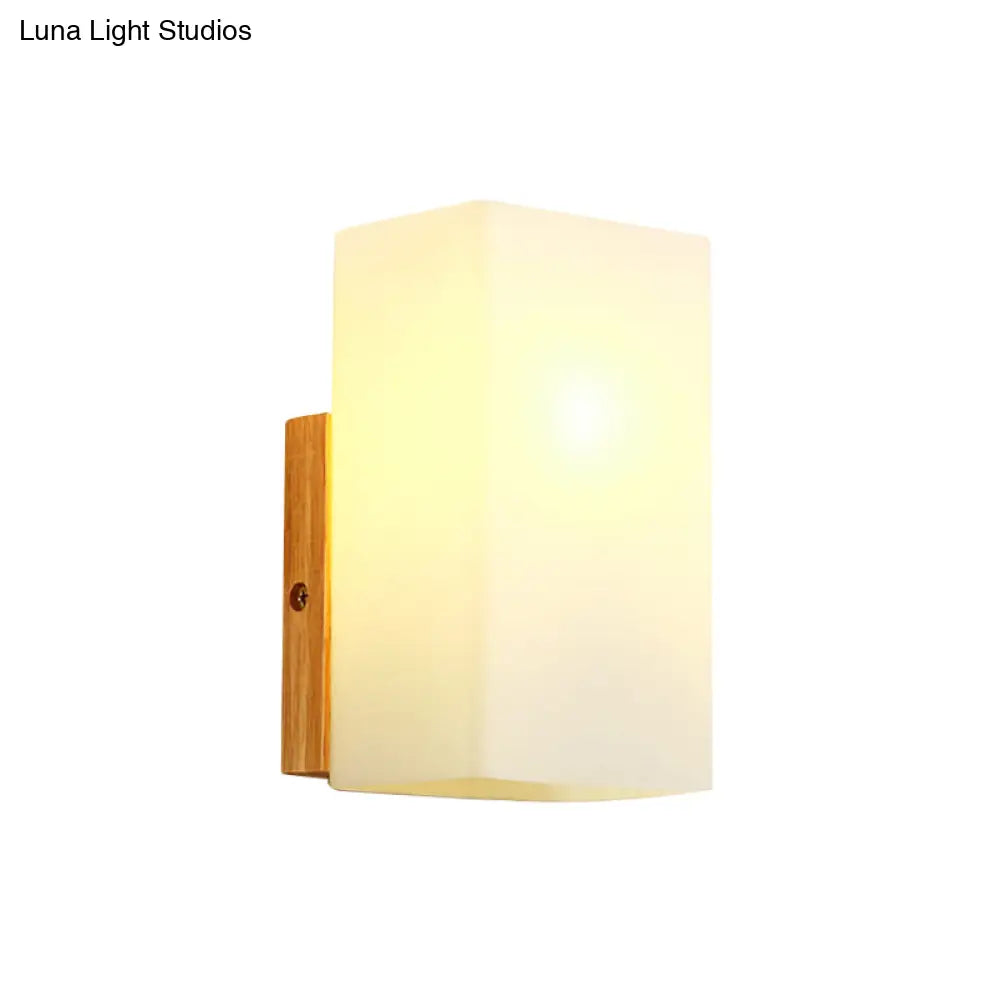 DecorBites™ Minimalist Cube Wall Sconce with Opal Glass and Wood Detail