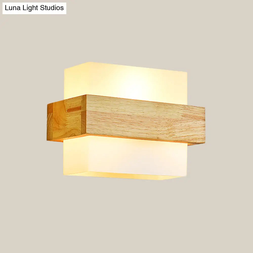 DecorBites™ Minimalist Cube Wall Sconce with Opal Glass and Wood Detail