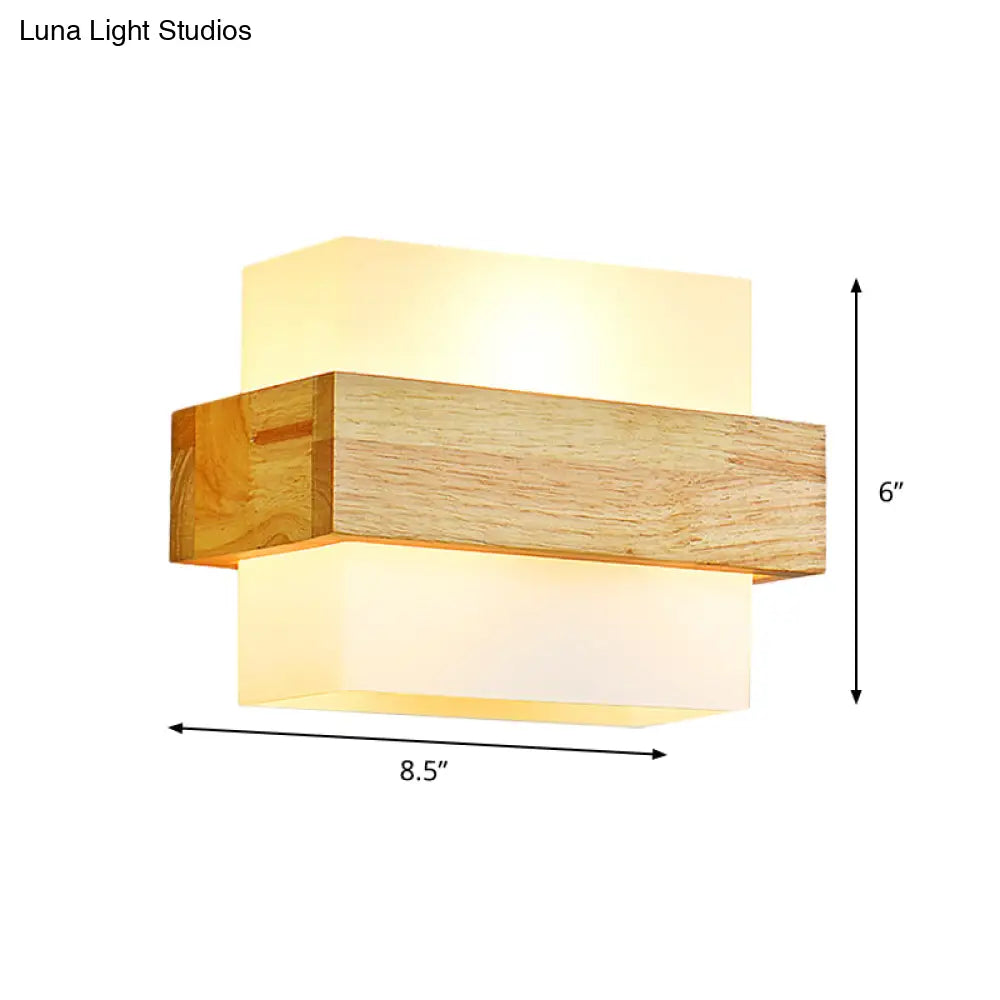 DecorBites™ Minimalist Cube Wall Sconce with Opal Glass and Wood Detail
