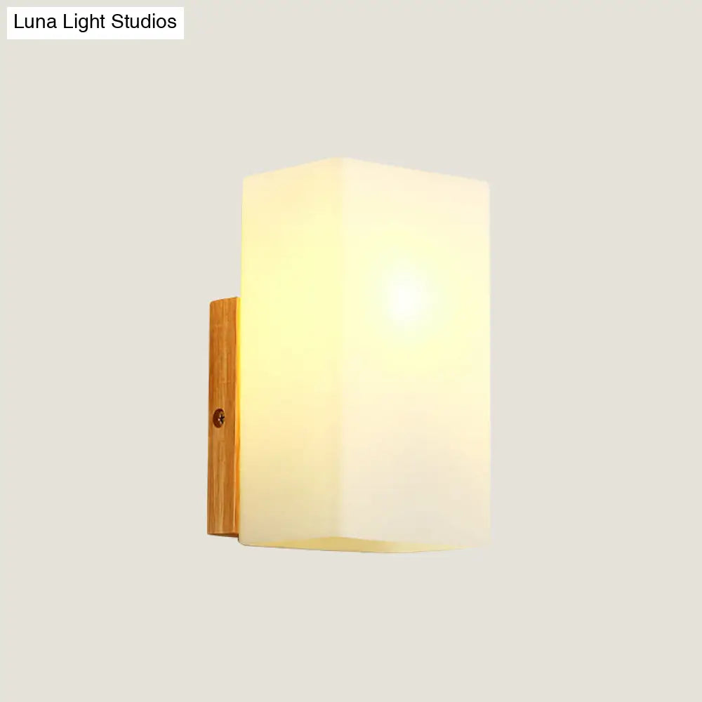 DecorBites™ Minimalist Cube Wall Sconce with Opal Glass and Wood Detail