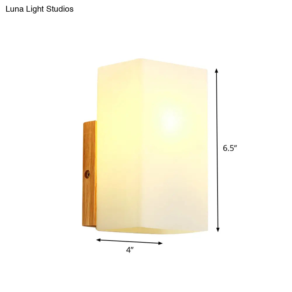 DecorBites™ Minimalist Cube Wall Sconce with Opal Glass and Wood Detail